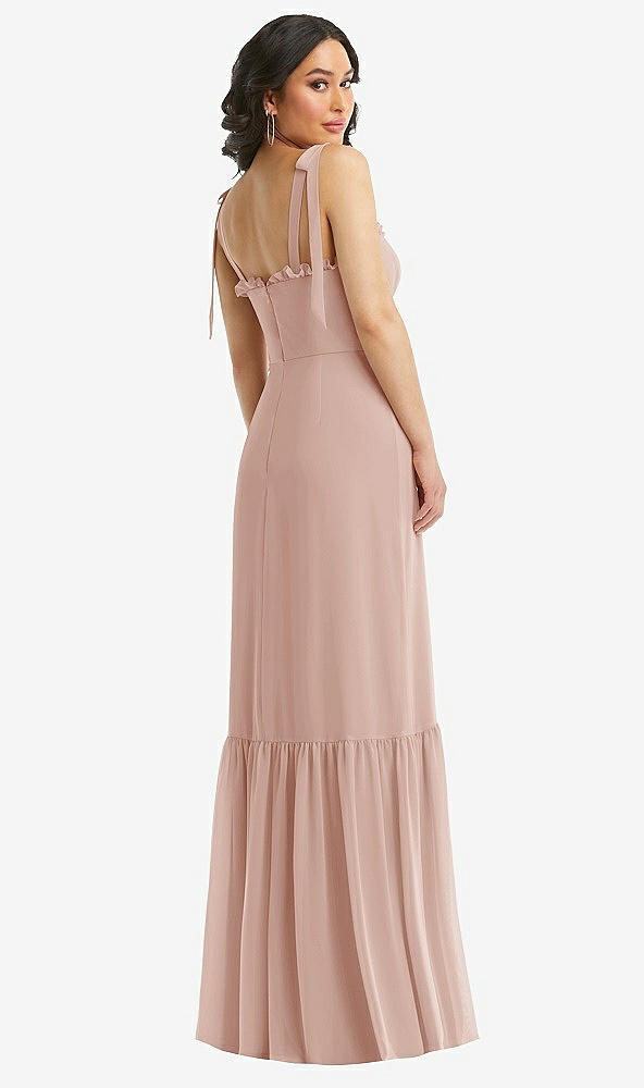 Back View - Toasted Sugar Tie-Shoulder Bustier Bodice Ruffle-Hem Maxi Dress