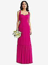 Front View Thumbnail - Think Pink Tie-Shoulder Bustier Bodice Ruffle-Hem Maxi Dress