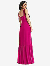 Rear View Thumbnail - Think Pink Tie-Shoulder Bustier Bodice Ruffle-Hem Maxi Dress