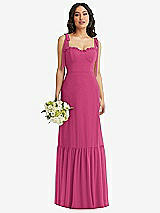 Front View Thumbnail - Tea Rose Tie-Shoulder Bustier Bodice Ruffle-Hem Maxi Dress