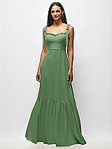 Alt View 3 Thumbnail - Vineyard Green Tie-Shoulder Bustier Bodice Ruffle-Hem Maxi Dress
