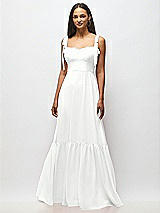 Alt View 3 Thumbnail - White Tie-Shoulder Bustier Bodice Ruffle-Hem Maxi Dress