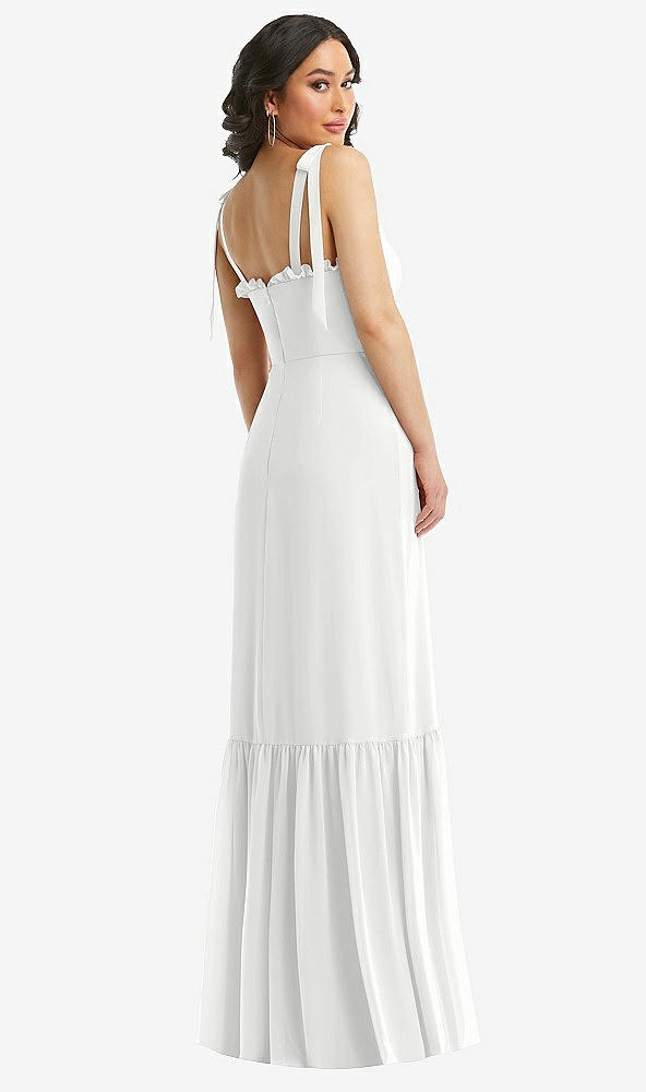 Back View - White Tie-Shoulder Bustier Bodice Ruffle-Hem Maxi Dress