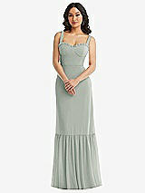 Alt View 1 Thumbnail - Willow Green Tie-Shoulder Bustier Bodice Ruffle-Hem Maxi Dress