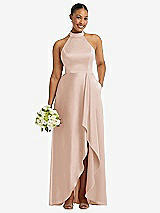 Alt View 1 Thumbnail - Cameo High-Neck Tie-Back Halter Cascading High Low Maxi Dress