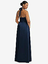 Rear View Thumbnail - Midnight Navy High-Neck Tie-Back Halter Cascading High Low Maxi Dress