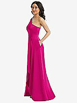 Side View Thumbnail - Think Pink One-Shoulder High Low Maxi Dress with Pockets