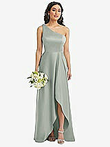 Alt View 1 Thumbnail - Willow Green One-Shoulder High Low Maxi Dress with Pockets