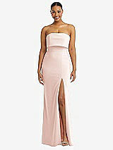 Alt View 1 Thumbnail - Blush Strapless Overlay Bodice Crepe Maxi Dress with Front Slit