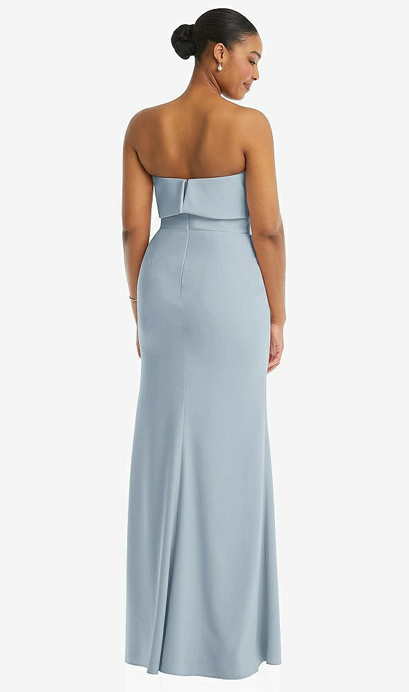 Back View - Mist Strapless Overlay Bodice Crepe Maxi Dress with Front Slit