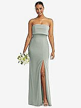 Front View Thumbnail - Willow Green Strapless Overlay Bodice Crepe Maxi Dress with Front Slit