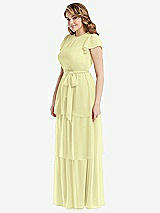 Side View Thumbnail - Butter Yellow Flutter Sleeve Jewel Neck Chiffon Maxi Dress with Tiered Ruffle Skirt