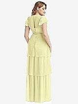 Rear View Thumbnail - Butter Yellow Flutter Sleeve Jewel Neck Chiffon Maxi Dress with Tiered Ruffle Skirt