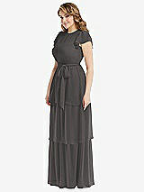 Side View Thumbnail - Caviar Gray Flutter Sleeve Jewel Neck Chiffon Maxi Dress with Tiered Ruffle Skirt