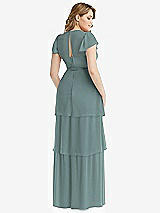 Rear View Thumbnail - Icelandic Flutter Sleeve Jewel Neck Chiffon Maxi Dress with Tiered Ruffle Skirt