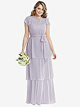 Front View Thumbnail - Moondance Flutter Sleeve Jewel Neck Chiffon Maxi Dress with Tiered Ruffle Skirt