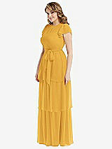 Side View Thumbnail - NYC Yellow Flutter Sleeve Jewel Neck Chiffon Maxi Dress with Tiered Ruffle Skirt