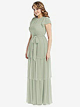 Side View Thumbnail - Celadon Flutter Sleeve Jewel Neck Chiffon Maxi Dress with Tiered Ruffle Skirt