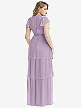 Rear View Thumbnail - Pale Purple Flutter Sleeve Jewel Neck Chiffon Maxi Dress with Tiered Ruffle Skirt