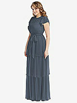 Side View Thumbnail - Silverstone Flutter Sleeve Jewel Neck Chiffon Maxi Dress with Tiered Ruffle Skirt