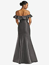 Alt View 5 Thumbnail - Caviar Gray Off-the-Shoulder Ruffle Neck Satin Trumpet Gown