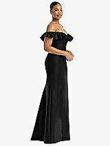 Alt View 4 Thumbnail - Black Off-the-Shoulder Ruffle Neck Satin Trumpet Gown