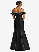 Alt View 5 Thumbnail - Black Off-the-Shoulder Ruffle Neck Satin Trumpet Gown