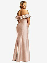 Rear View Thumbnail - Cameo Off-the-Shoulder Ruffle Neck Satin Trumpet Gown