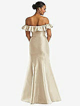 Alt View 5 Thumbnail - Champagne Off-the-Shoulder Ruffle Neck Satin Trumpet Gown