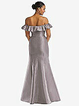 Alt View 5 Thumbnail - Cashmere Gray Off-the-Shoulder Ruffle Neck Satin Trumpet Gown