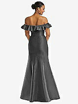 Alt View 5 Thumbnail - Gunmetal Off-the-Shoulder Ruffle Neck Satin Trumpet Gown