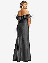 Rear View Thumbnail - Gunmetal Off-the-Shoulder Ruffle Neck Satin Trumpet Gown