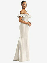 Alt View 4 Thumbnail - Ivory Off-the-Shoulder Ruffle Neck Satin Trumpet Gown