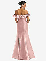 Alt View 5 Thumbnail - Rose - PANTONE Rose Quartz Off-the-Shoulder Ruffle Neck Satin Trumpet Gown