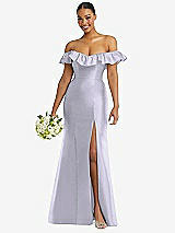 Alt View 1 Thumbnail - Silver Dove Off-the-Shoulder Ruffle Neck Satin Trumpet Gown