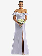 Alt View 2 Thumbnail - Silver Dove Off-the-Shoulder Ruffle Neck Satin Trumpet Gown