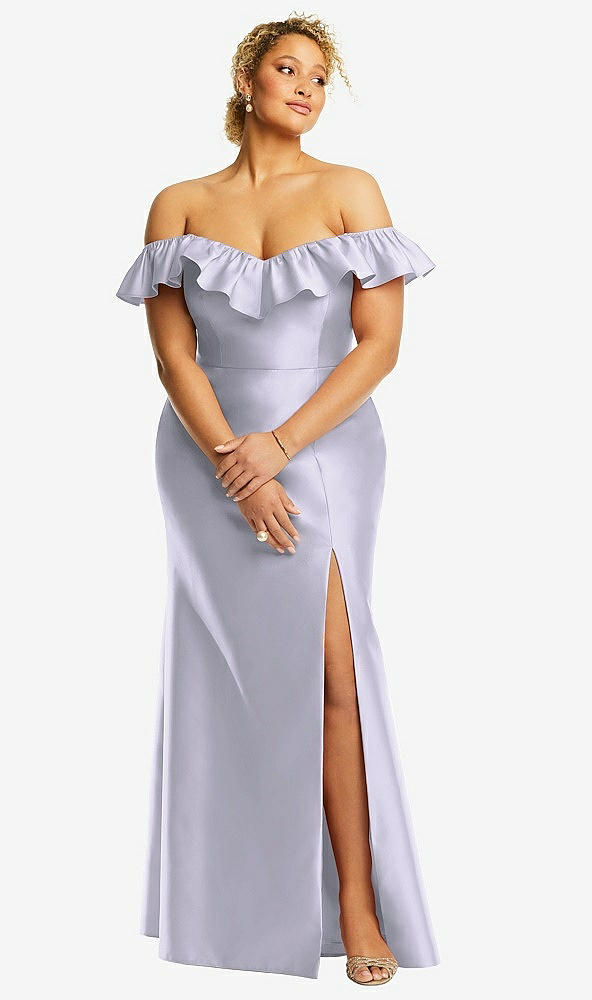 Front View - Silver Dove Off-the-Shoulder Ruffle Neck Satin Trumpet Gown