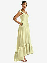 Side View Thumbnail - Butter Yellow Cap Sleeve Deep Ruffle Hem Satin High Low Dress with Pockets