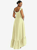 Rear View Thumbnail - Butter Yellow Cap Sleeve Deep Ruffle Hem Satin High Low Dress with Pockets