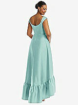 Rear View Thumbnail - Coastal Cap Sleeve Deep Ruffle Hem Satin High Low Dress with Pockets