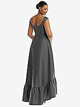 Rear View Thumbnail - Gunmetal Cap Sleeve Deep Ruffle Hem Satin High Low Dress with Pockets