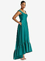 Side View Thumbnail - Jade Cap Sleeve Deep Ruffle Hem Satin High Low Dress with Pockets