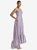 Side View Thumbnail - Lilac Haze Cap Sleeve Deep Ruffle Hem Satin High Low Dress with Pockets