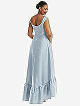 Rear View Thumbnail - Mist Cap Sleeve Deep Ruffle Hem Satin High Low Dress with Pockets