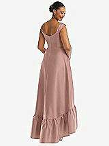 Rear View Thumbnail - Neu Nude Cap Sleeve Deep Ruffle Hem Satin High Low Dress with Pockets