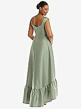 Rear View Thumbnail - Sage Cap Sleeve Deep Ruffle Hem Satin High Low Dress with Pockets