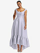 Front View Thumbnail - Silver Dove Cap Sleeve Deep Ruffle Hem Satin High Low Dress with Pockets