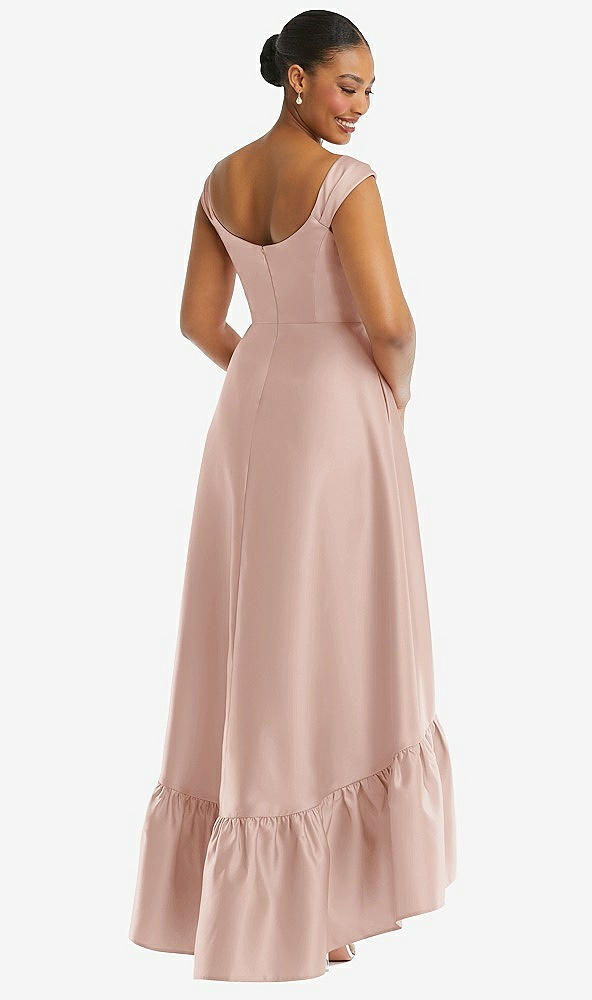 Back View - Toasted Sugar Cap Sleeve Deep Ruffle Hem Satin High Low Dress with Pockets