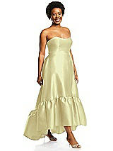 Alt View 2 Thumbnail - Butter Yellow Strapless Deep Ruffle Hem Satin High Low Dress with Pockets