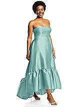 Alt View 2 Thumbnail - Coastal Strapless Deep Ruffle Hem Satin High Low Dress with Pockets